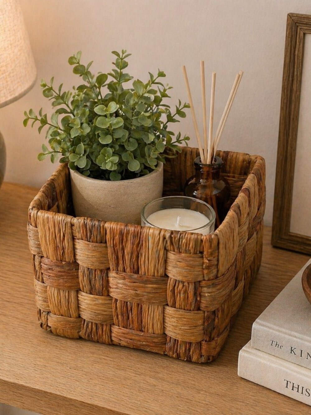 1 Woven Basket, Square Natural Fiber Storage Bin - 6" x 6"